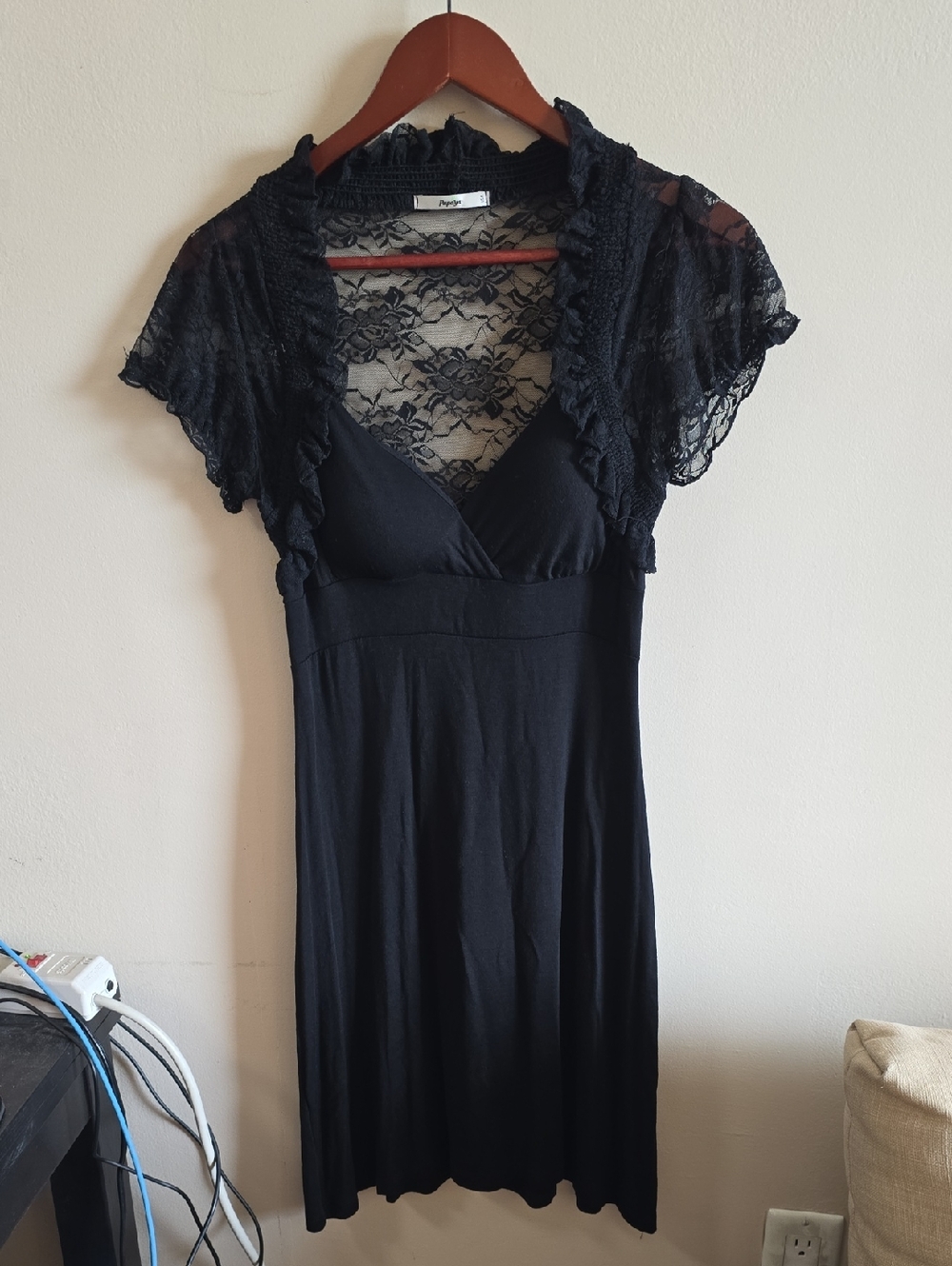Papaya Black Lace Accent V-Neck Dress